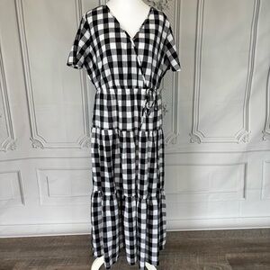 Buffalo Print Dress Women L Lightweight Ruffle Maxi Croft & Barrow Black White